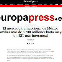 El mercado transaccional de Mxico moviliza ms de 8.700 millones hasta mayo, un 32% ms interanual